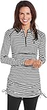 Coolibar UPF 50+ Women's Ruche Swim Shirt - Sun Protective (Medium - Black/White Stripe)