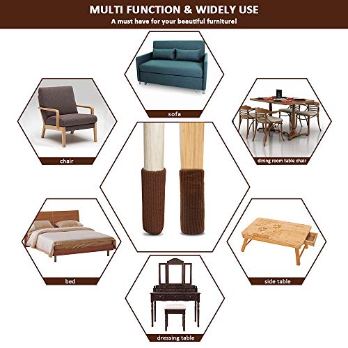 Chair Leg Socks, Ravmix 32PCS Knitted Elastic Non-Slip Rubber Strips Furniture Socks Covers Set Chair Leg Floor Protectors, Fit Square & Round Furniture Feet Girth from 2.7'' to 7'', Chocolate Brown - Thumbnail 3