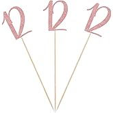 Rose Gold 12th Glitter Birthday Centerpiece Sticks, 12-Pack Number 12 Table Topper Anniversary Party Decorations