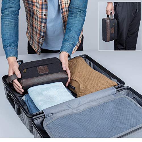 Toiletry Bag Travel Canvas Mens Leather Makeup Bag Organizer Cosmetic Bag Mens Shaving Bag Dopp Kits Large (black)