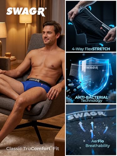 SWAGR 5 Pack Men's Super Combed Cotton Underwear Briefs | Classic TruComfort Fit | Powered by ZincShield Anti-Bacterial Tech | Aerflo Breathability | 4-way FlexStretch | SOXCO Style SG03