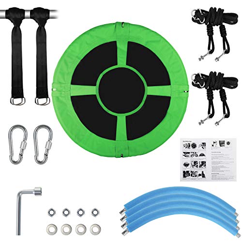 40" Saucer Tree Swing Set For Kids Adjustable Hanging Ropes With Straps For Outdoor Indoor Backyard Playground Flying Saucer Waterproof Saucer Accessories Included, 2 Years Warranty(Green) - Thumbnail 4