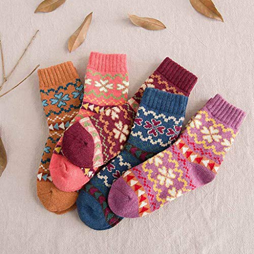 OTTATAT Popular Trendy Women's Socks,5 Pairs Vintage Style Knit Wool Casual Sport Sock Cashmere Thickening Soft Warm Floor Socks Slim Comfort Plaid Stripe Patchwork Pattern Daily Wears Collocation
