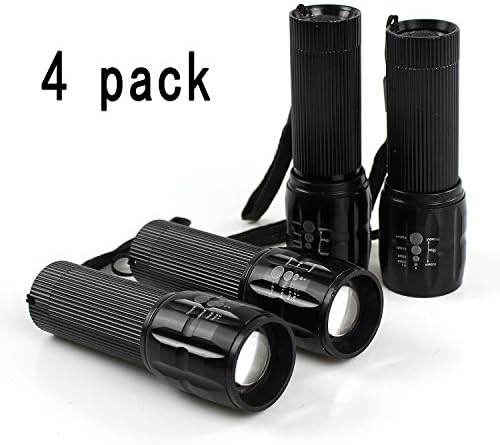 4Pieces Adjustable Tactical V1-Pro Flashlight LED 500 Lumen Flashlight Torch - Super Bright 3 Light Modes - Best Tools for Camping Hiking Hunting Backpacking Fishing and BBQ