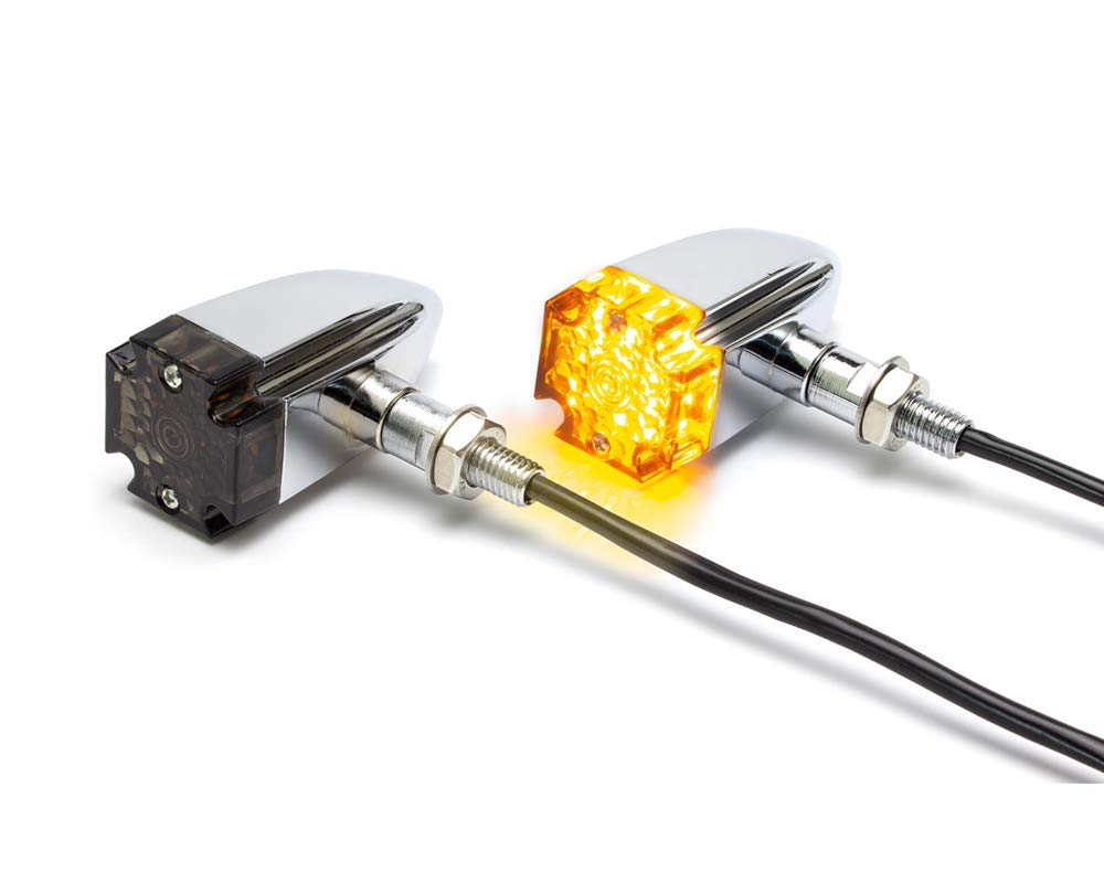 Alchemy Parts Maltese Cross LED Indicators with Tinted Lens - CHROME - for Custom Bikes & Retro Cafe Racer Motorbikes