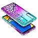 Galaxy A7 2018 Case with Tempered Glass Screen Protector, NageBee Glitter Liquid Sparkle Floating Waterfall Diamond Durable Girls Women Cute Case for Samsung Galaxy A7 2018 (A750) -Aqua/Purple