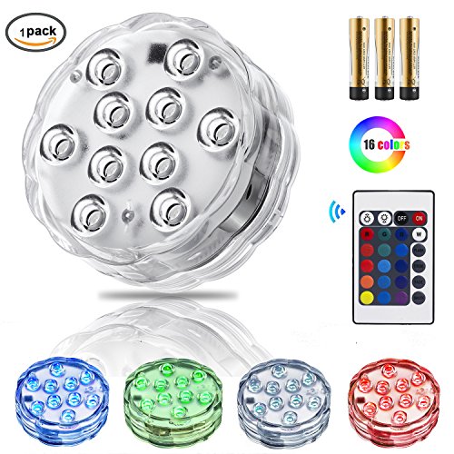 Submersible Swimming Pool LED Lights with Remote Controlled,Battery Powered RGB 16 Colors Changing 1 Pack IP68 Waterproof Lights for Hot Tub,Garden,Halloween,Home Decorations and Christmas Party