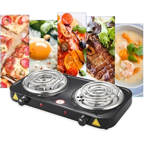 Fogão Elétrico 2 Bocas Cooktop de mesa 220v – Fogareiro Portátil Cooktop de Mesa para Camping, Viagem e Uso Doméstico (Preto)