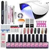 Fashion Zone 8 Colors Gel Nail Polish Starter Kit with 36W LED UV Nail Dryer Curing Lamp, Manicure Tools and Nail Salon Art Design