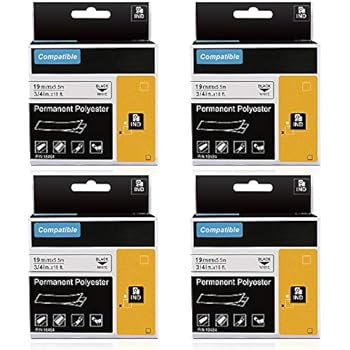 Freshworld Compatible Tape Replacement for Dymo Rhino 18484 3/4Inch Industrial Permanent Polyester Vinyl Labels Tape, for DYMO Rhino 4200,5000,5200,6000,RhinoPro Label Maker, Black on White,18Feet, 4P