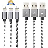 iPhone Cable - Aonsen 3Pack 6FT Extra Long Nylon Braided Charging Cord Charger, Lightning to USB Cable for iPhone 7, 7 Plus, SE, 6s, 6, 6 +, 5, 5s, iPad Air / Mini, iPod (GreyWhite)