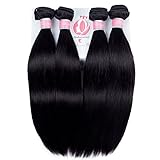 Brazilian Straight Hair 4 Bundles With a Free Part Lace Closure 100% Unprocessed Human Hair Bundles Natural Color
