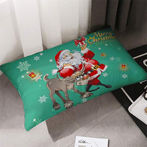 Oliven Christmas Pillowcases King Size Set of 2,Green Christmas Santa Elk Pillow Cases King Size Christmas Home Decor