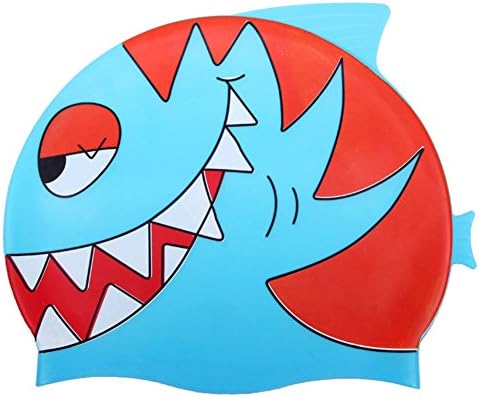 Rohern New Flexible Durable Silicone Diving Hat Unisex Swimming Equipment Hats Water-Proof Swim Caps Protective Ear Caps for Kids Red Fish