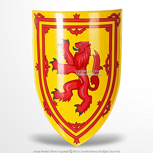 Medieval Gears Brand 18 Gauge Steel Medieval Heater Shield Rampant Lion Red Yellow LARP Cosplay