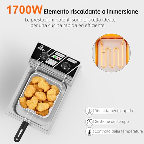 20L Electric Fryer, 3500W Commercial Deep Fryer with Baskets, Stainless Steel Double Bowl Fryer with Time and Temperature Control (Single Fryer 10L IO4)