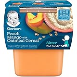 Gerber 2nd Foods Peach Mango with Oatmeal Cereal, 4 Ounce Tubs, 2 Count (Pack of 8)