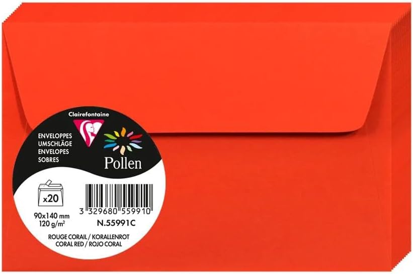 Clairefontaine 55991C Self-Adhesive Envelopes 9x14cm 120 g/m² Coral Red Pack of