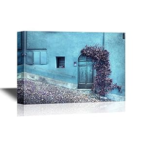 Doors Canvas Wall Art - Wooden Door, Small Window in The House with Rusty Colored Wall - Gallery Wrap Modern Home Art | Ready to Hang - 12x18 inches