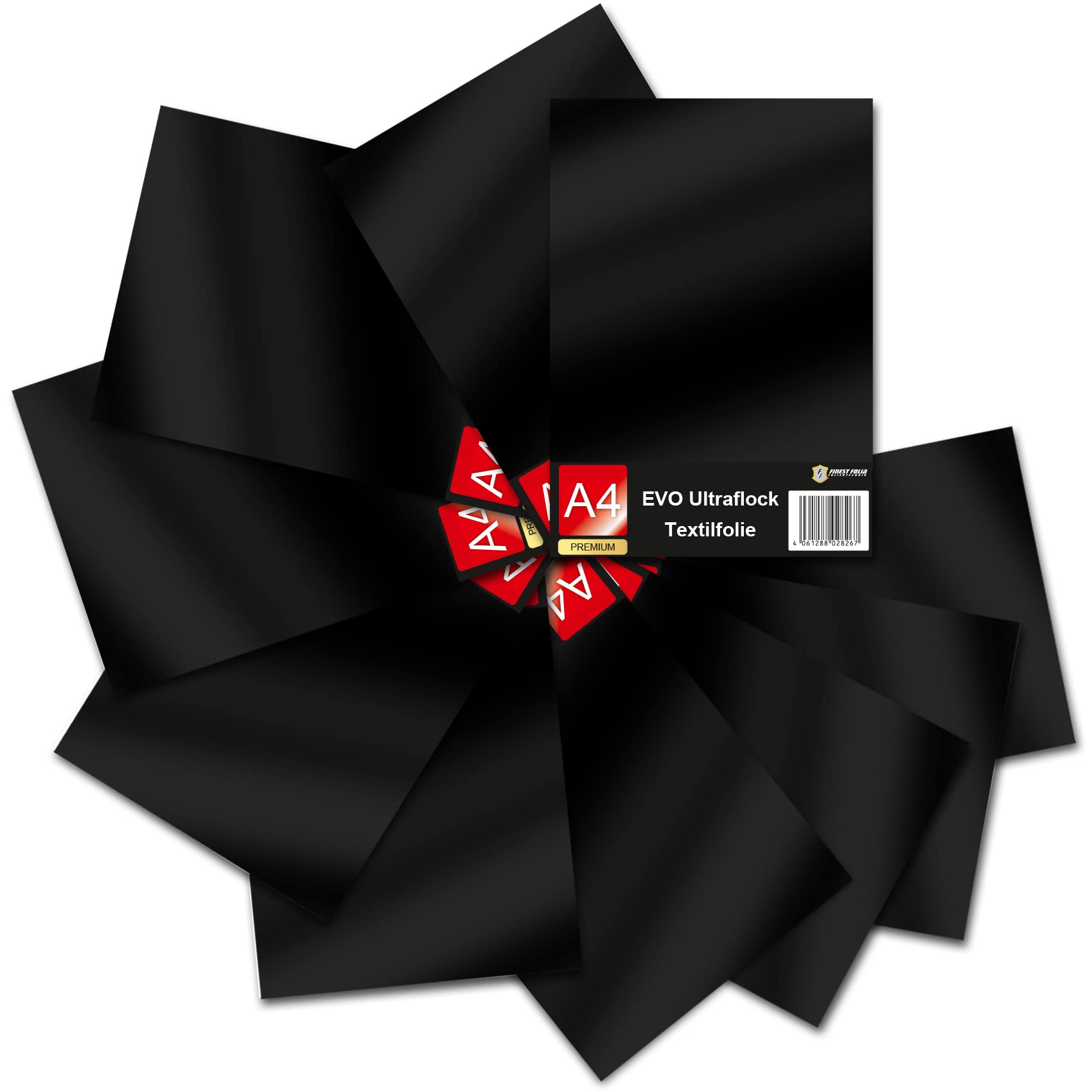 Evo Ultraflock Textile Film for Plotter 33 Colours Flock Film in DIN A4 Format 30 x 20 cm Plotter Film for Fabric Clothing T-Shirt Flock Film Accessories (Set of 10, 000 Black)