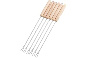 6Pcs Fondue Forks Set, Stainless Steel with Wooden Handles for Chocolate Cheese and Meat Fondue Dinner Party Camping Picnic S