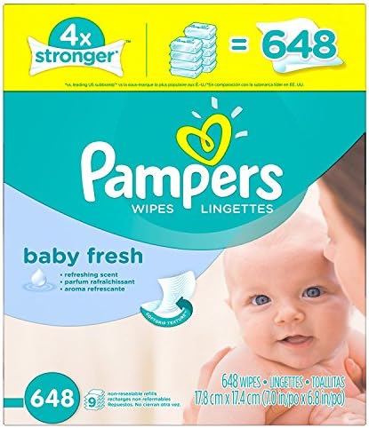 Pampers Refreshing scent, Hypoallergenic, Unique Softgrip Texture, Pure Water Lotion Baby Fresh Baby Wipes Refill Pack 648 Count