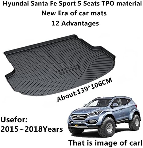 AUNAZZ/Trunk Mat Cover For Hyundai Santa Fe Sport 5seats 2015-2018Years Trunk Mat Cover Rubber Rear Trunk Cargo Liner Trunk Tray Floor Mat Cover 1 PCS