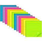 (12 Pads) Lined Sticky Notes 4x4 in, 6 Bright Colors Self-Stick Note Pads | Strong Adhesive, 47 Sheets/Pad