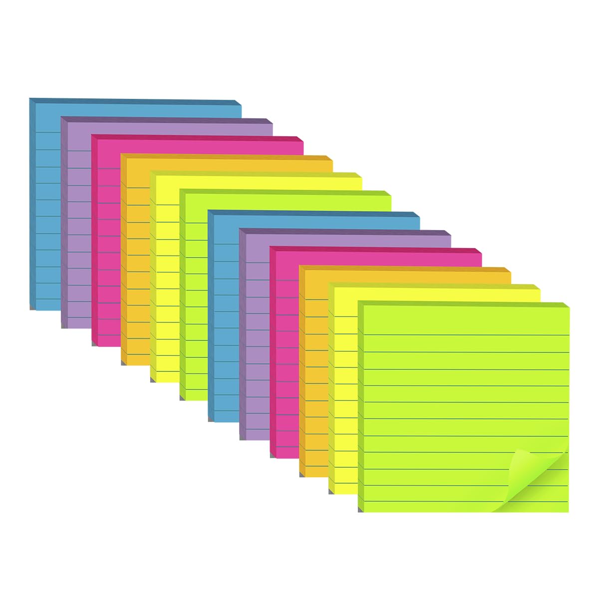 Photo 1 of (12 Pads) Lined Sticky Notes 4x4 in, 6 Bright Colors Self-Stick Note Pads, Strong Adhesive, 47 Sheets/Pad