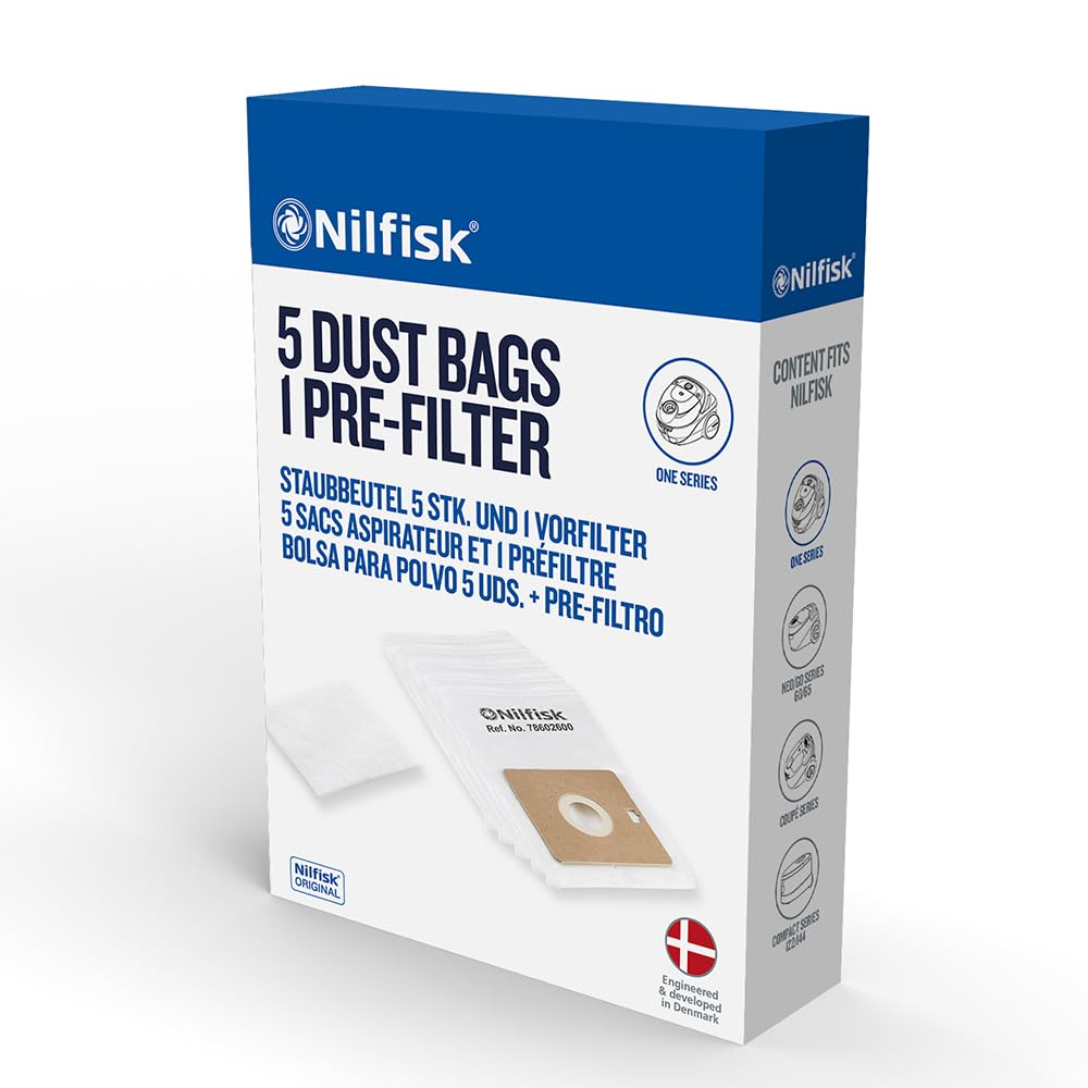Nilfisk 5 Original Dust Bags + Pre-filter - One, Coupé, Go and Force Vacuum Accessories (78602600)