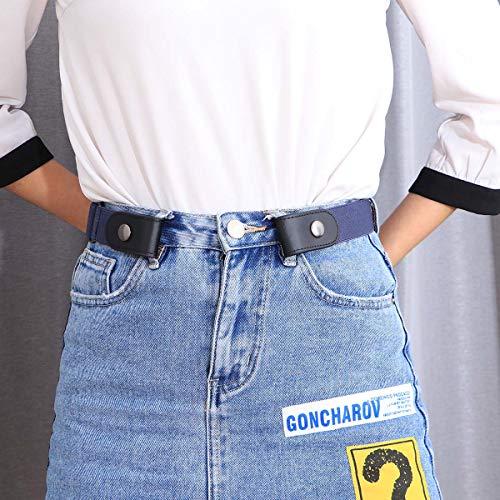 FENICAL Unisex Leather Slim Stretch Invisible Belt Jeans Simple Joker Lazy Belt Buckle Free Stretch Belt Plus Size No Buckle Show Invisible Belt for Jeans Pants Dresses Size 110CM (Denim Blue) - Thumbnail 6
