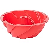 WOLVINA Silicone Cake Pan Baking Mold 9.45 Inch Round for Jello, Cake, Gelatin Non Stick Easy Release (Red)