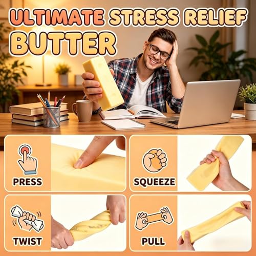 10in Giant Butter Squishy, Jumbo Big Butters 14oz Squeeze Stress Balls, Large Butter Stick Stress Relief Slow Rising Fun for Anxiety Relief Party Favors(1 PCS)