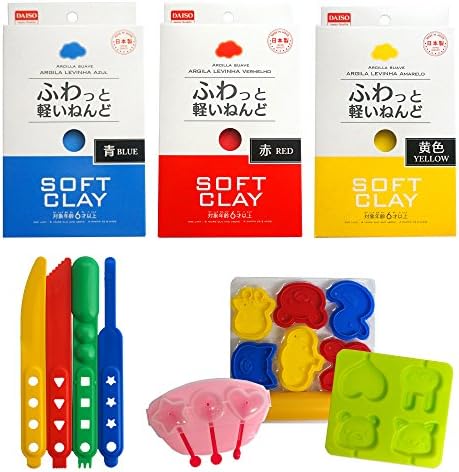Soft clay Red / Blue / Yellow &amp; Modeling tools / 3 Mold random set Clay Art Kids Craft