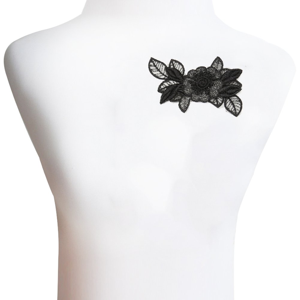 HUIXUN 3D Small Black Embroidered Lace Flower Patch Sewing Clothes for Women 2 Pieces