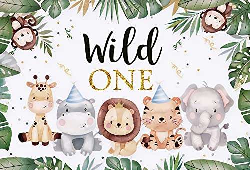 Renaiss 10x8ft Jungle Animals 1st Birthday Background Safari Animals Wild One Greenery Photography Backdrop Birthday Party Decorations Baby Shower Supplies Cake Table Banner Photo Studio Props