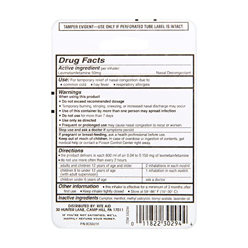 Rite Aid Nasal Decongestant Inhaler 0.007 oz Nasal Congestion