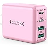 sccvee USB C Wall Charger, 40W 4-Port USB C Charger Block, Fast Charging Block Dual Port PD+QC Wall Plug Multiport Type C Compatible with iPhone 14/13/12/11/Pro Max/XS/XR/8/7, Tablet(Pink)