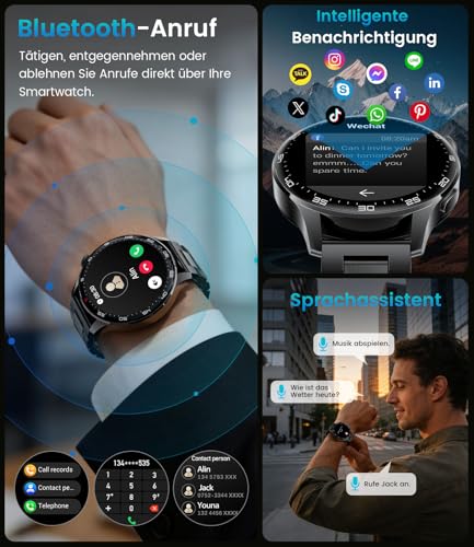 Reloj Inteligente Hombre 2026 con Llamada, Gran pantalla HD de 1,7'' con Batería de 800 mAh, Luz LED, Mide Sueño y Ritmo Cardíaco, 100+ Modos Deportivos, Smartwatch IP68 para Android e iOS, Negro-Rojo