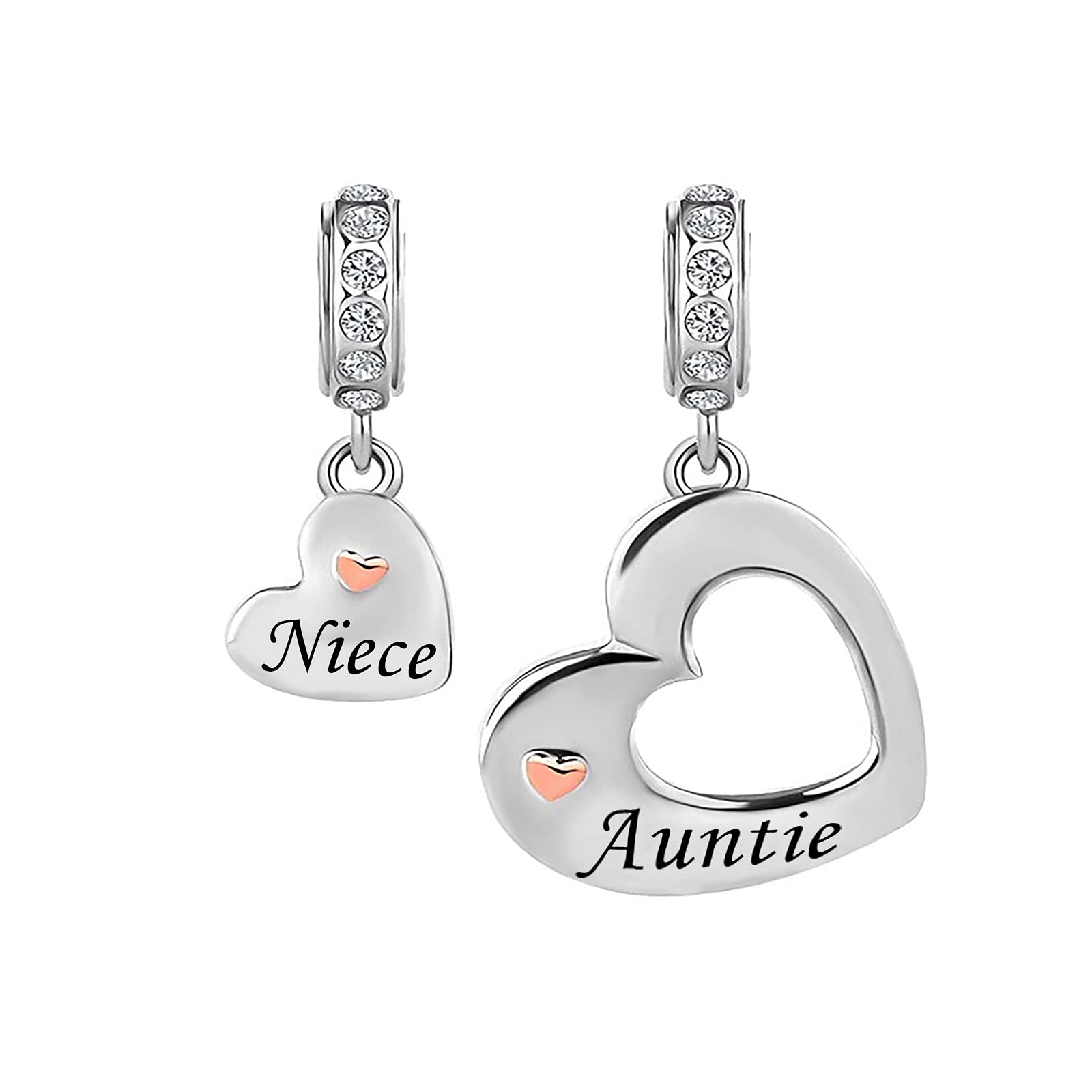 KunBead Jewelry Women Girls Heart Love Auntie Niece Dangle Charms for Bracelets