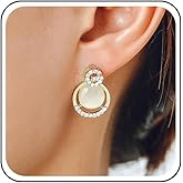 Andelaisi Boho Opal Circle Earrings Vintage Moonstone Stud Earrings Silver Crystal Opal Hoop Earrings Personalized Opal Moonstone Earrings Jewelry for Women