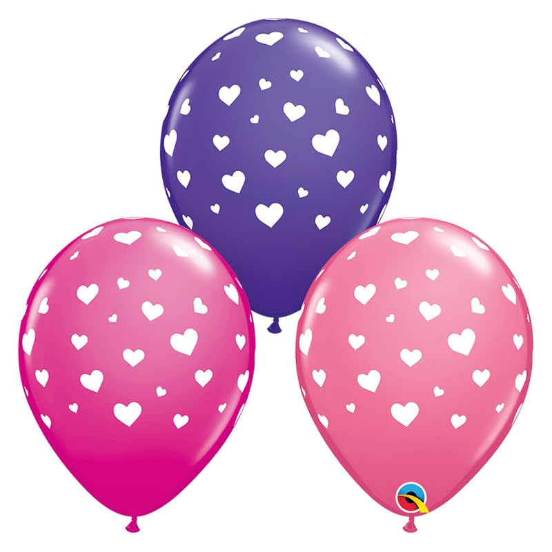 Qualatex 18101 Random Hearts Assorted 11"/ 11-inch Round Latex Party Balloons (Pack of 25)