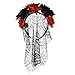 DDazzling Halloween Day of the Dead Floral Headband Festival Wear (Black and Red)