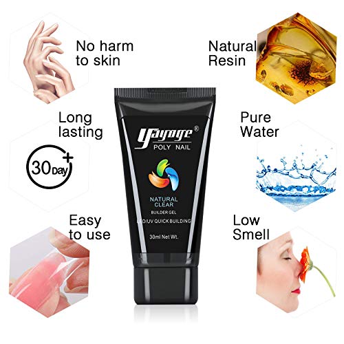 Yayoge Poly Gel Nail Kit - Glitter Poly Extension Nail Gel Kit with Slip Solution Base Top Coat Nail Builder Gel Kit for Nail Manicure Professional All-in-One French Kit