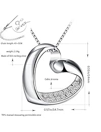 J.Rosée Necklaces, Heart Necklace 925 Sterling Silver 3A Cubic Zirconia Pendant Necklace, 18"+2" Externder Chain, Jewelry Gifts for Women Girls