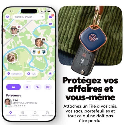 Tile - Tracker Bluetooth, détecteur de clés et localisateur d'objets pour clés, Sacs & Autres. Détecteur de téléphone. Compatible avec iOS & Android. Lot de 1 (Navy Blaze)