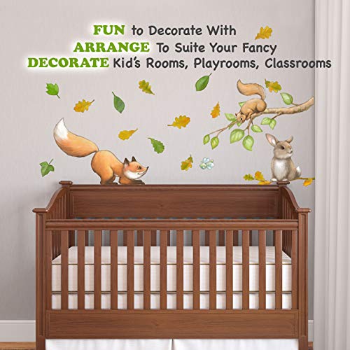 Woodland Animals Peel and Stick Wall Decals for Kids Room Decor. Forest Creatures Wall Stickers for Wall Decor. (Fox, Squirrel, Bunny)