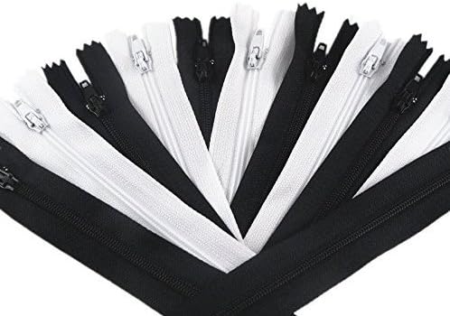 50pcs Black & White Nylon Coil Zippers Tailor Sewing Tools Garment Accessories 9 Inch