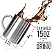 Stainless Steel Double Wall Mugs - Perfect for Coffee and Tea - Set of 2, 15oz (450mL) (2, Stainless Steel)