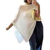 Seyurigaoka Womens Sheer Poncho Top Lightweight Knit Shrug Shawl Off The Shoulder Mesh Blouse Cover Up Tops